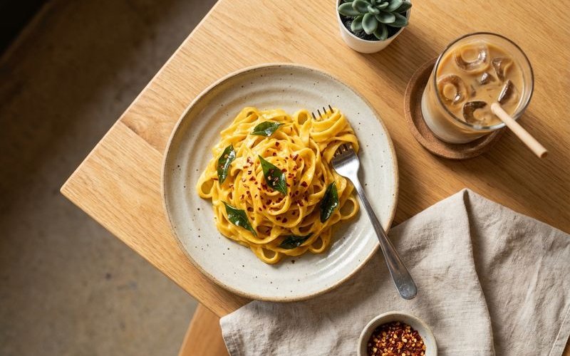 Salted Egg Chicken Pasta at Bubbs & Bites