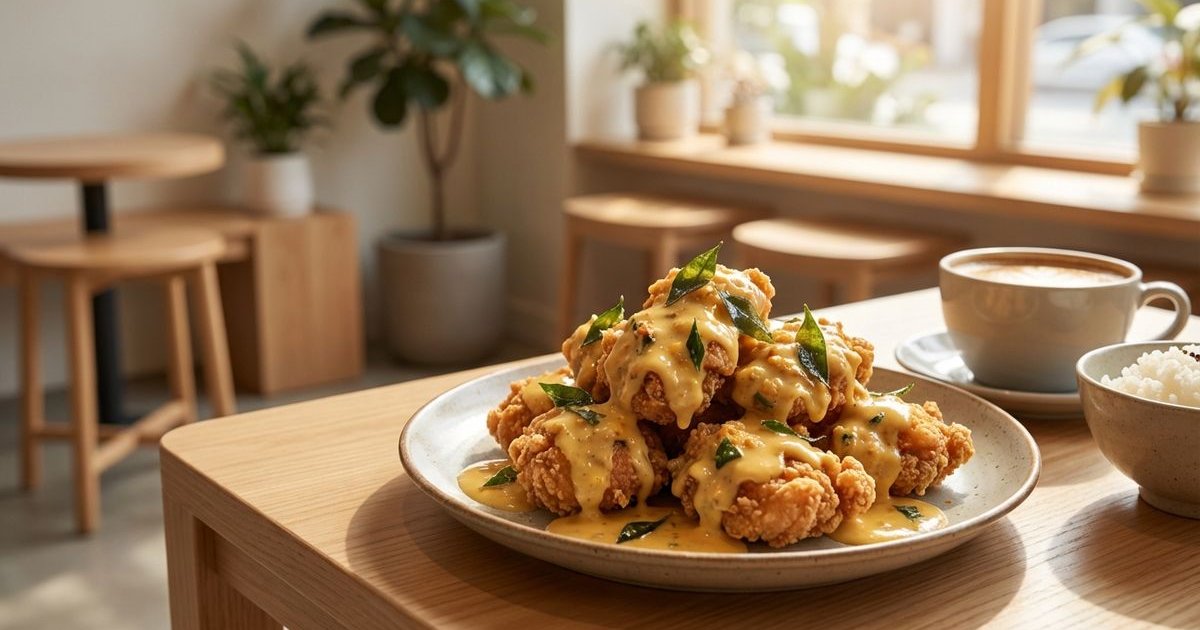 Salted egg chicken dish with golden creamy sauce