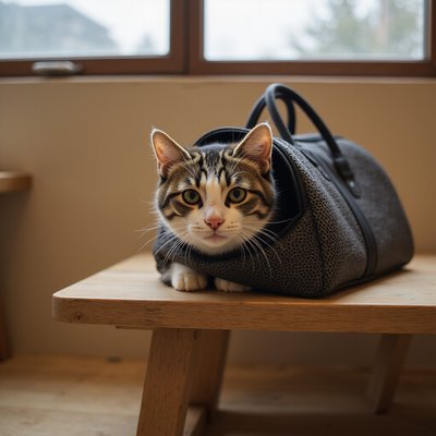 Cat in carrier at Bubbs & Bites Cafe