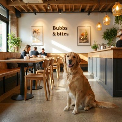 Happy dog at Bubbs & Bites Cafe